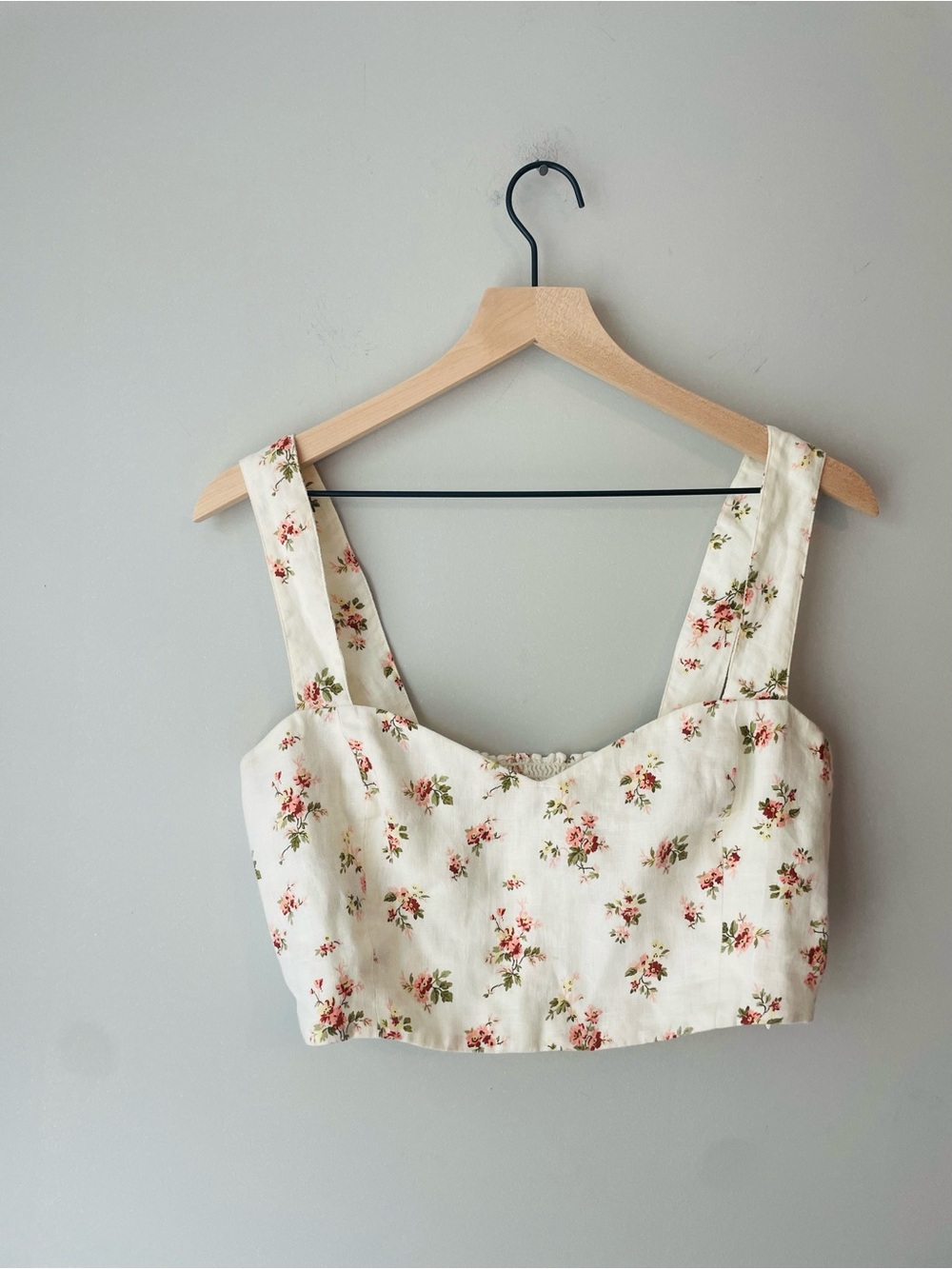 REFORMATION Cream Floral Crop Top